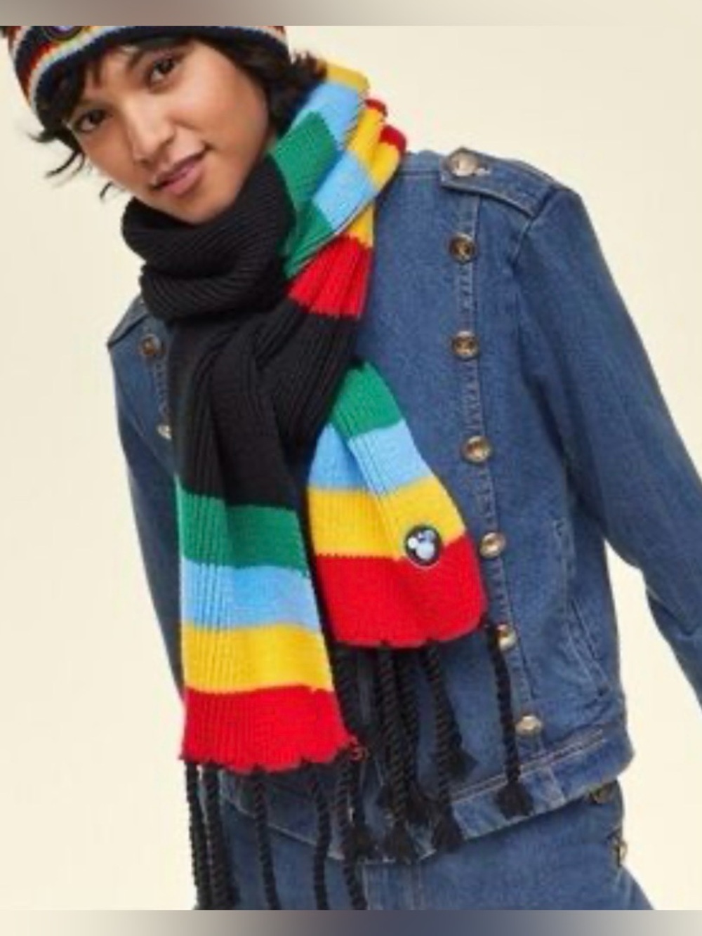 Disney x Macy's Mickey Acrylic Finged Long Knit Scarf In Stripe OS 9.5 X 70"